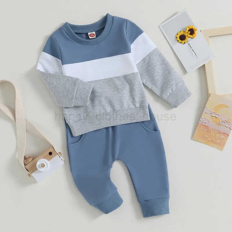 Newborn Baby Boy Pant Sets Autumn Clothes 2 Piece Outfits Contrast Color Long Sleeve Sweatshirt and Elastic Pants Baby ItemsXJ241205