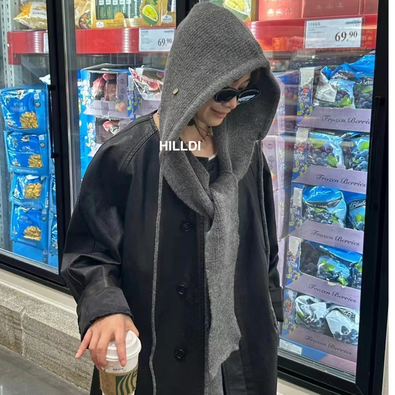 Winter Balaclava Mens Scarf Hat Womens Warm Knitted Hoodie Outdoor Brushed One Piece Collar Bear Hat 241205