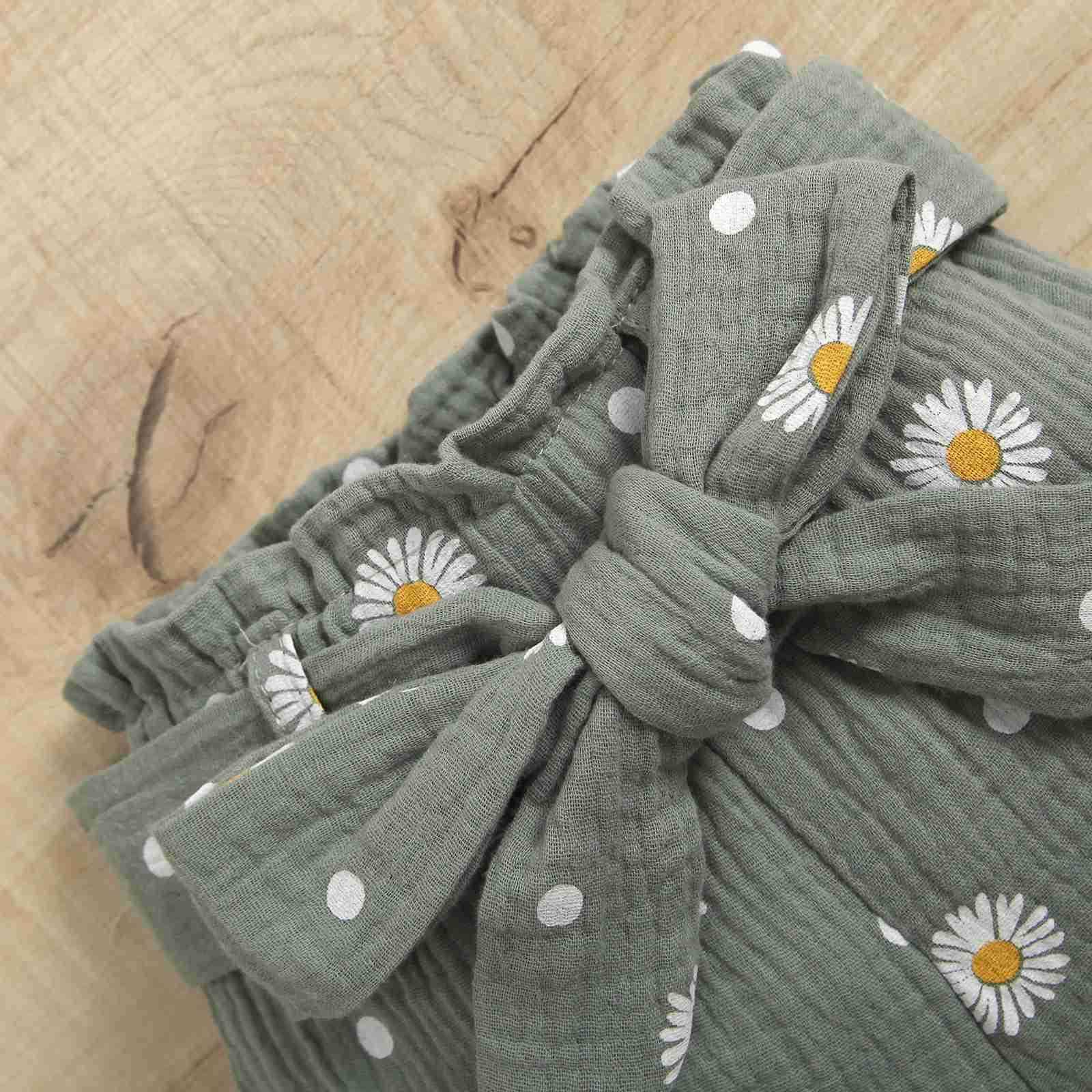 0-24M Infant Baby Girls 3PCS Romper Sets Long Sleeve Plain Ribbed Snap Romper + Daisy Ruched Long Pants with Belt + Bow HeadbandXJ241205