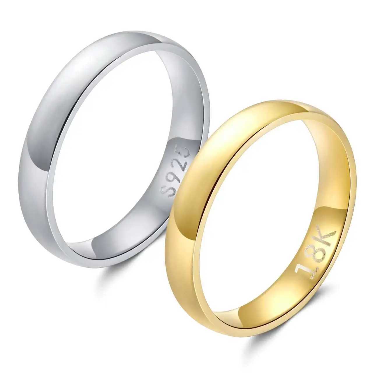 18K Gold Plated Stainless Steel Ring Silver Anillos Mujer Couple Wedding Ring Bague Womens Acier Stainless Steel Bague 4mm W241205