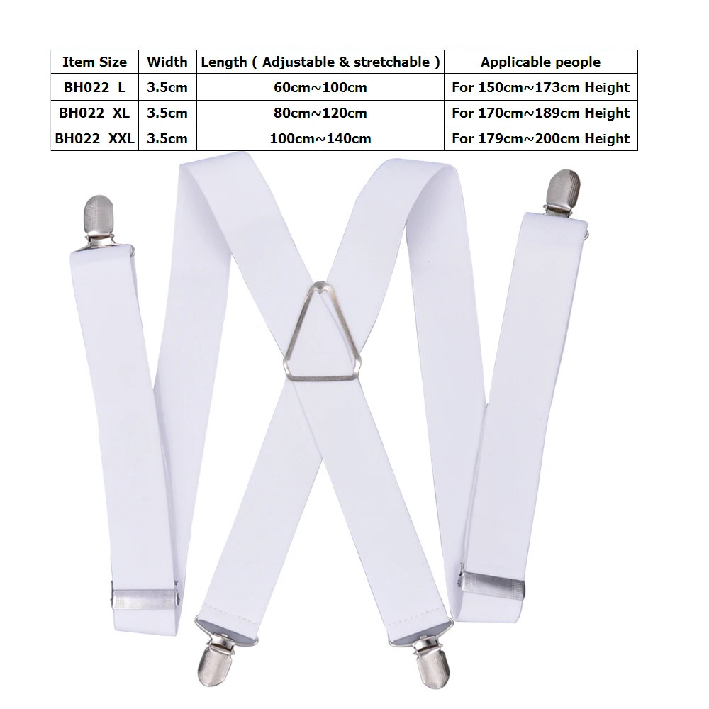 Heavy Duty Big Size Suspenders big Men Adjustable Elastic X Back Pant Suspender for Trousers 55 Inch Clips on white 241122