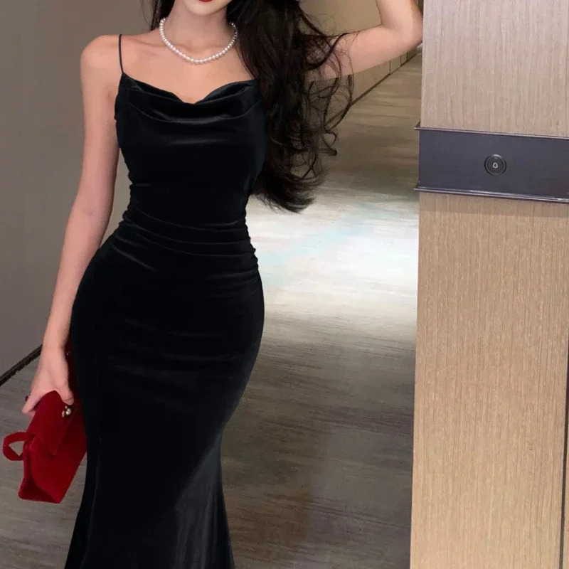 Vintage Sexy Club Prom Red Dresses for Women Spaghetti Strap Slit Velvet Dress Beach Bandage Bodycon Midi Dress Party Elegant 241205