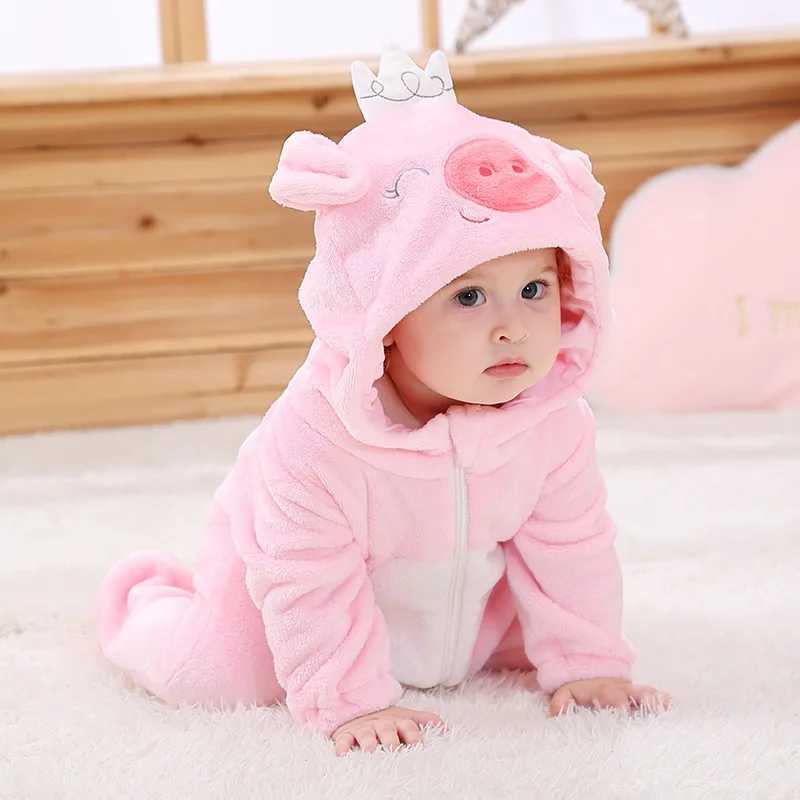 Pajamas New Arrival Kigurumis Onesie Baby Clothes Pink Pig Romper Infant Baby Carnival Clothing Onepiece Child Kids Costume H241205