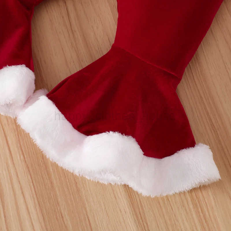 Infant Baby Girl Christmas Romper Set Long Sleeve Round Neck Ruffled Letters Print Jumpsuit + Flare Pants + HatXJ241205