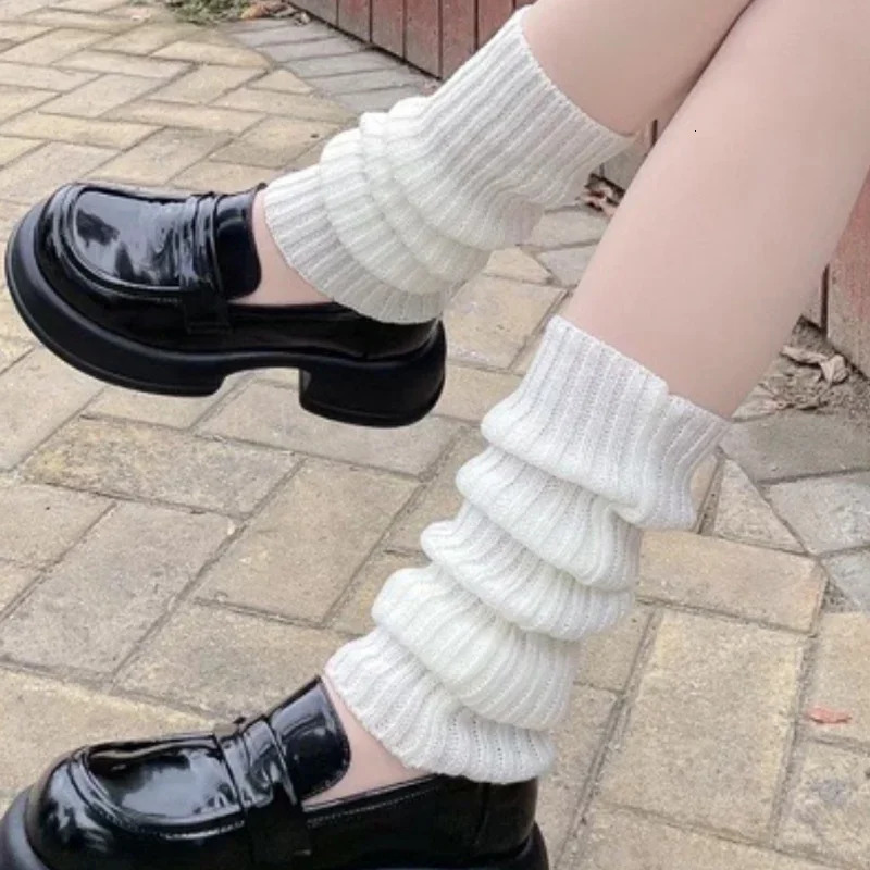 2 Pairs Lolita Leg Warmers 405070cm Women Socks Knitted Warm Foot Cover White Black Warmer Autumn Winter Boot Cuffs Stockings 241204