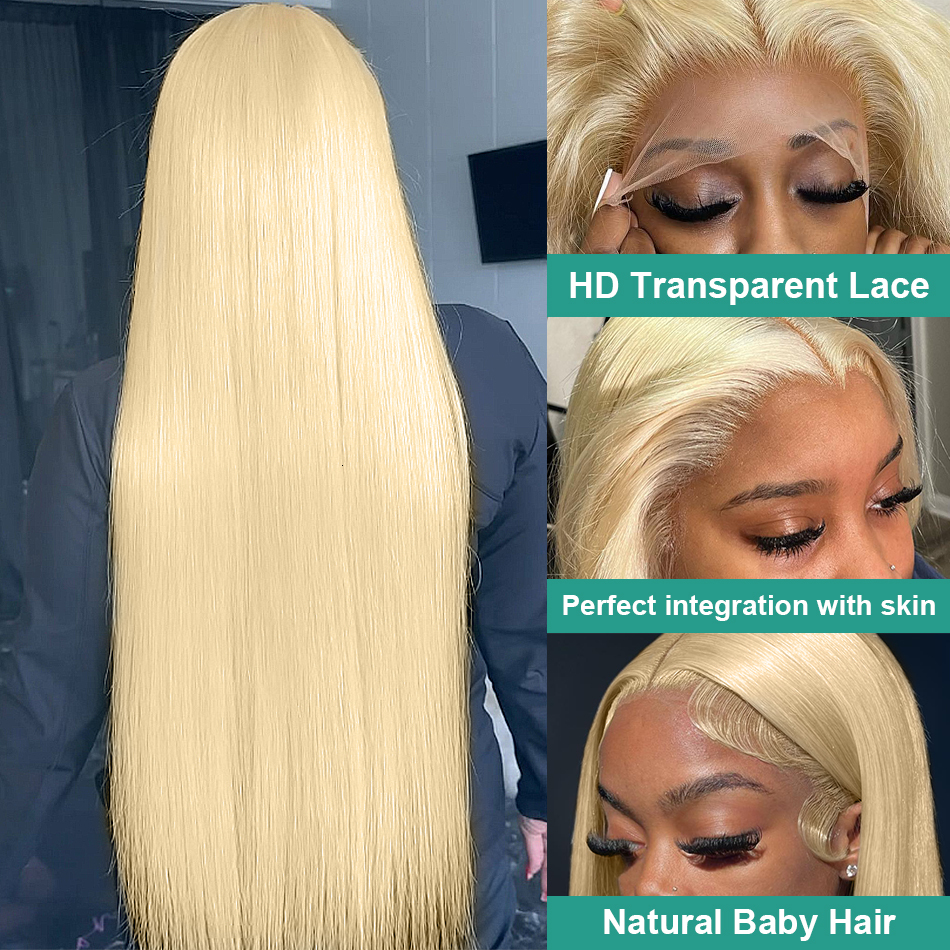 Honey Blonde 613 HD 250% 13X6 Straight Front Human 40 Inches 13X4 Lace Frontal Wigs 5X5 Closure Remy Hair Wig