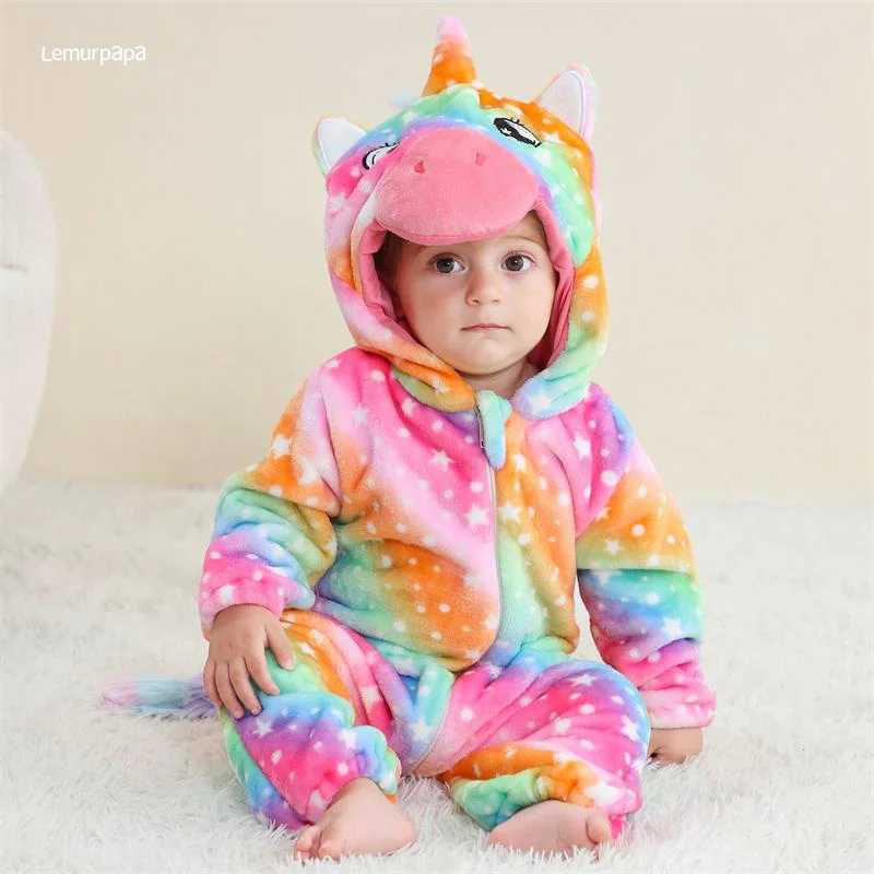 Pajamas Romper Baby Warm Jumpsuit Boy Girl Winter Outfit Halloween Rainbow Animal Suit Funny Cute Onesie Festival Party Clothes H241205