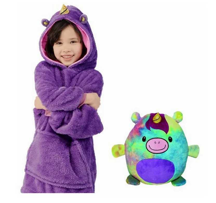 Pajamas Childrens Hoodie Kids Boy Girl Pet Folded Plush Doll Hooded Blanket Sweatshirt Shape Fleece Cartoon Pajamas Coats For Gift H241205