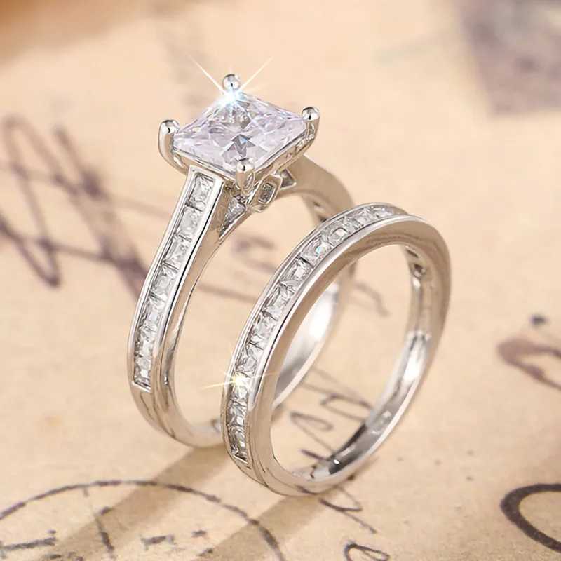 925 sterling silver fashionable womens wedding ring bright prince square CZ finger jewelry for luxurious wedding decoration gifts W241205