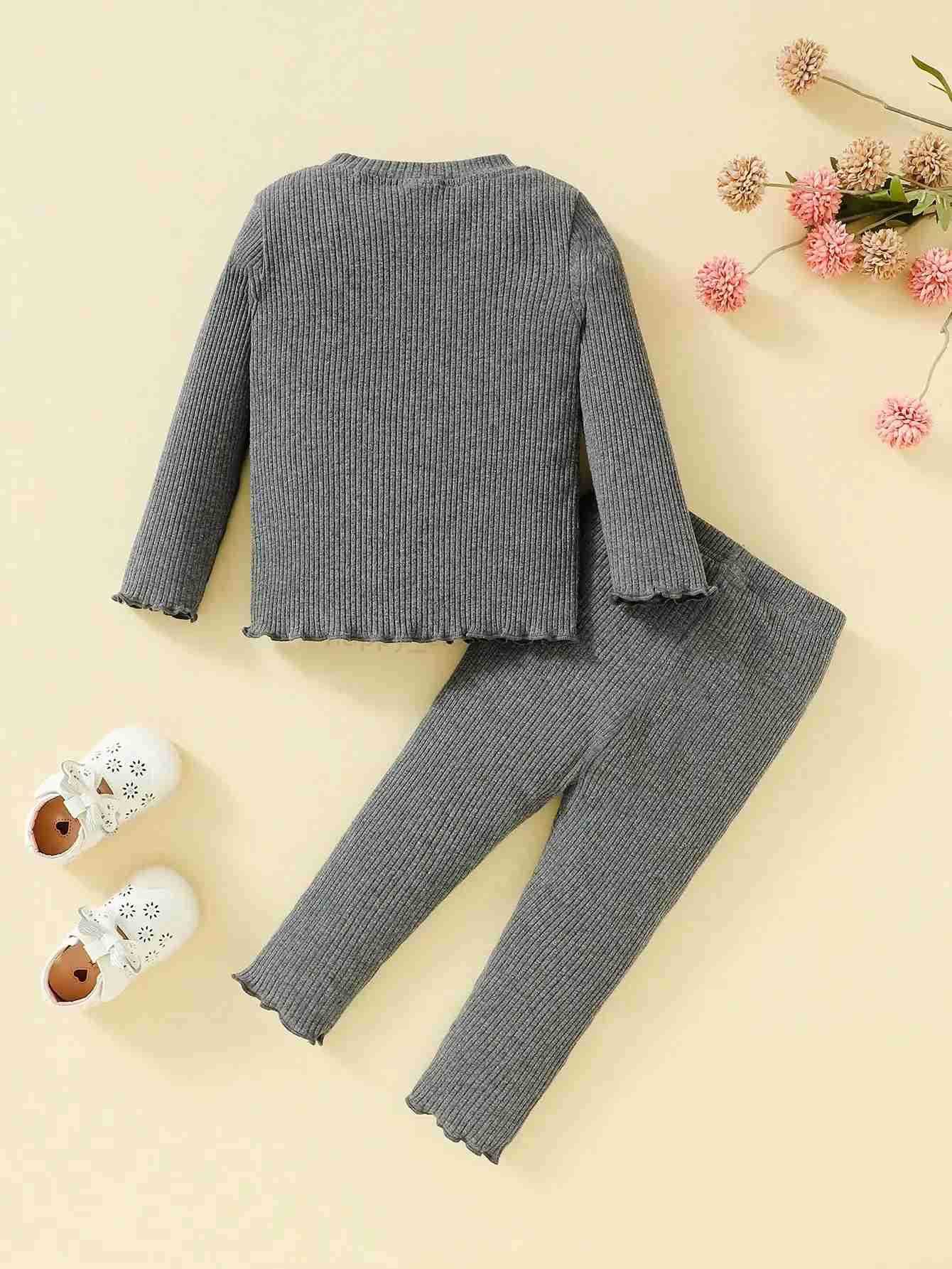 Toddler Girl Solid Color Outfit Long Sleeve Round Neck Pullover Tops Long Pants 2 Pieces Autumn Winter Baby Girl Clothes SetXJ241205