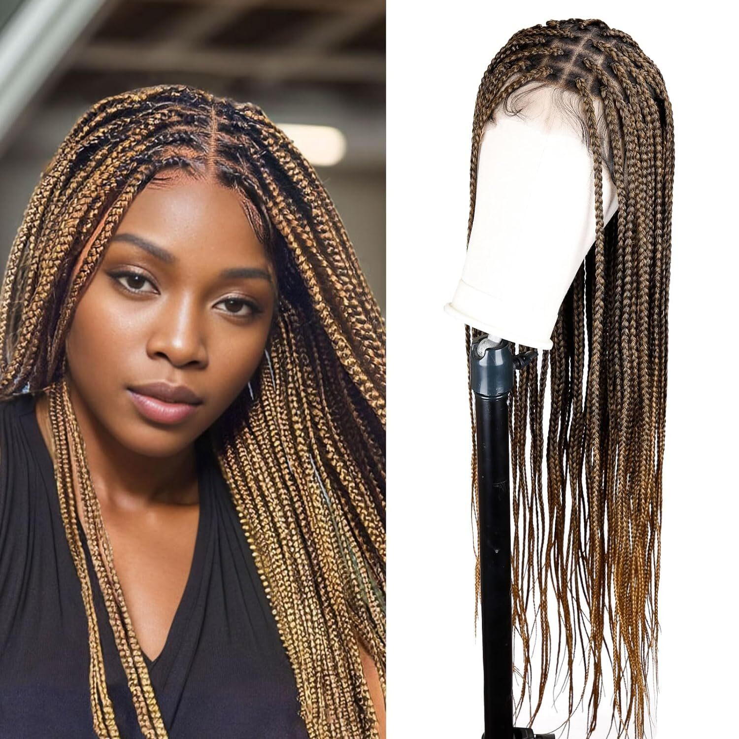 36 Inch Braided Synthetic Wigs For Black Women Knotless Braid Full Lace Micro Box Braids Wig Pre Plucked With Baby Hair