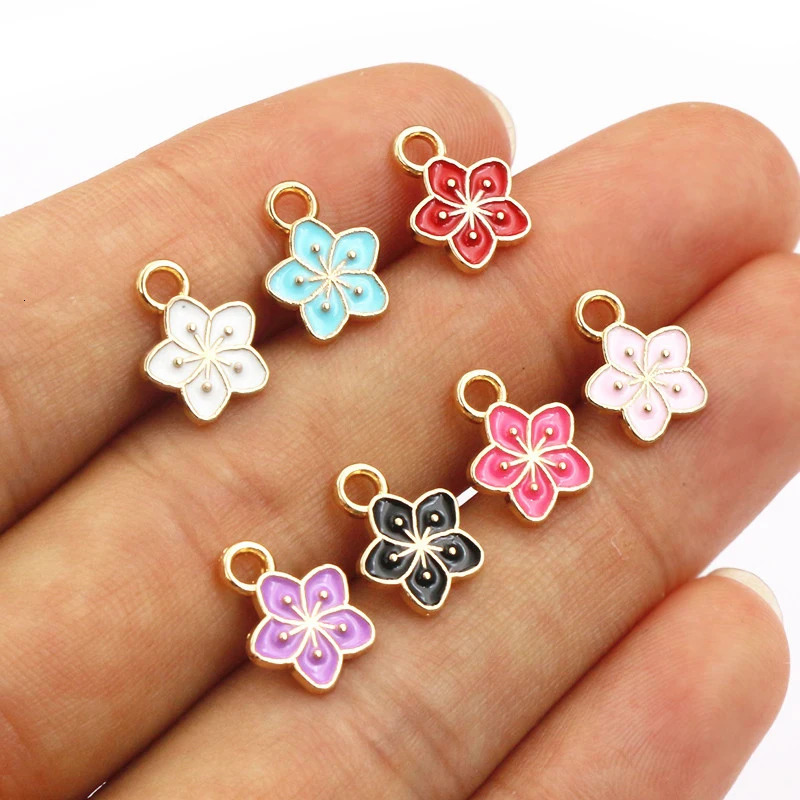 50Pcs 11x9mm Small Alloy Flower Charms Pendants Multi Colors For DIY Bracelet Necklaces Jewelry Making Accessories 241122