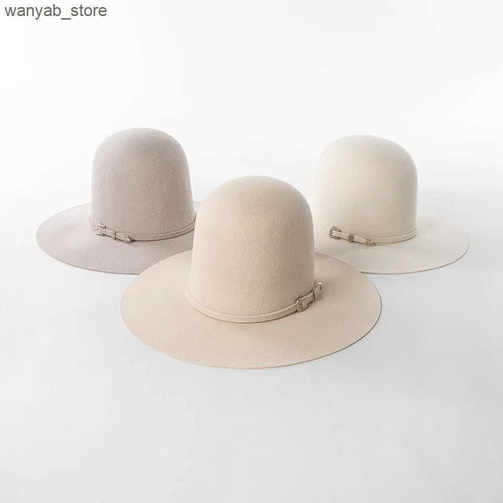 Cloches 2024 New Wide Brim High Open Crown Womens Fedora Walkway Wool Felt Hat Winter Fashion Box Packaging L240910