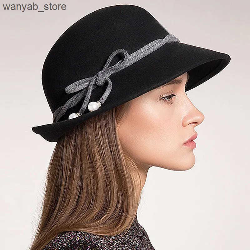 Cloches 1920s womens bucket shaped chloroprene hat Gatsby winter wool foldable bowling hat retro chloroprene rubber dome hat L240910