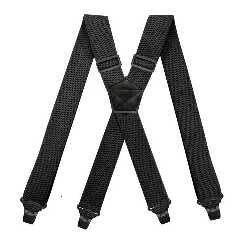 H Heavy Duty Work Suspenders for Men 38cm Wide XBack with 4 Plastic Gripper Clasps Adjustable Elastic Trouser Pants BracesBla 241122