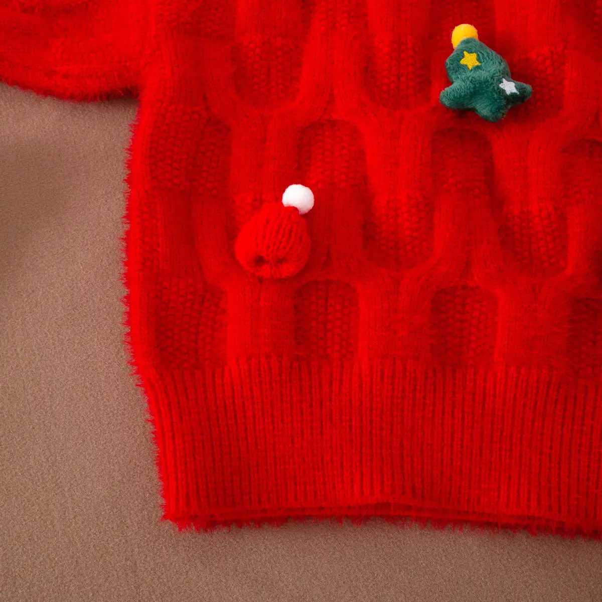 Baby girl sweater plush thick winter New Year sweater childrens knitted bottom sweater spring summer W241205