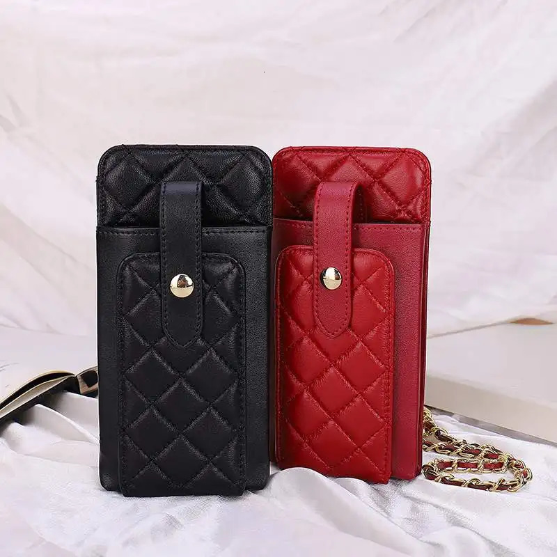 Womens Diagonal Cross Leather Sheepskin Bags Small Mobile Phone Bag Fashion Genuine Rhombus Shoulder 241204