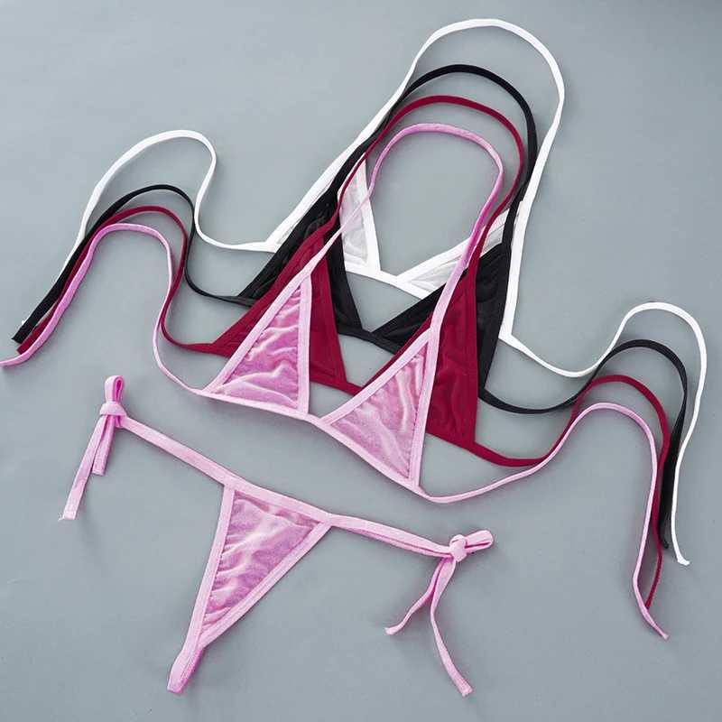 Sexy Mini Bra Sets Wirefree Ultra-thin Mesh Unlined Bra Brief Set Black Transparent 2 Pieces Halter Womens Exotic Lingerie SetsXJ241205