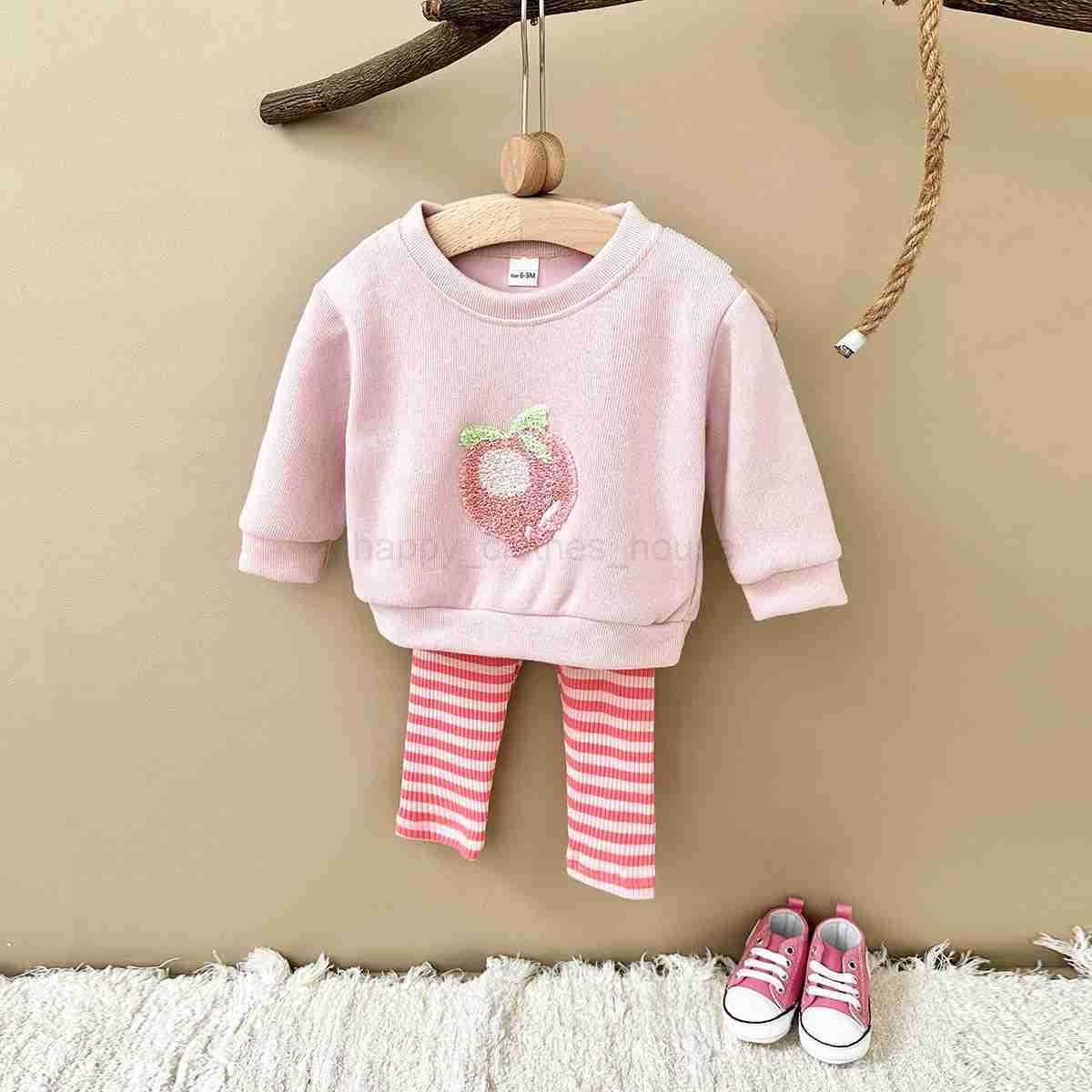 Autumn Baby Girls Suit Childrens Clothing 0-3Y Infant Toddler Boys Sets Long Sleeved Baby Clothes Soft Fruit Pattern PulloverXJ241205