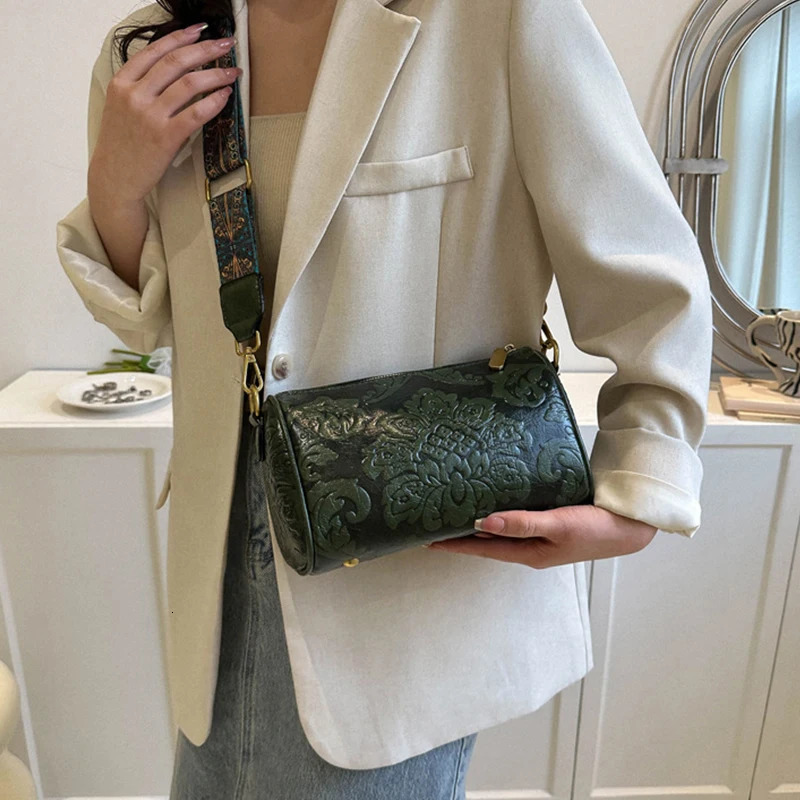 Ethnic Style Shoulder Bag PU Leather Boston Women Handbag Purse Fashion ner Crossbody Female Casual Travel Pillow 241204