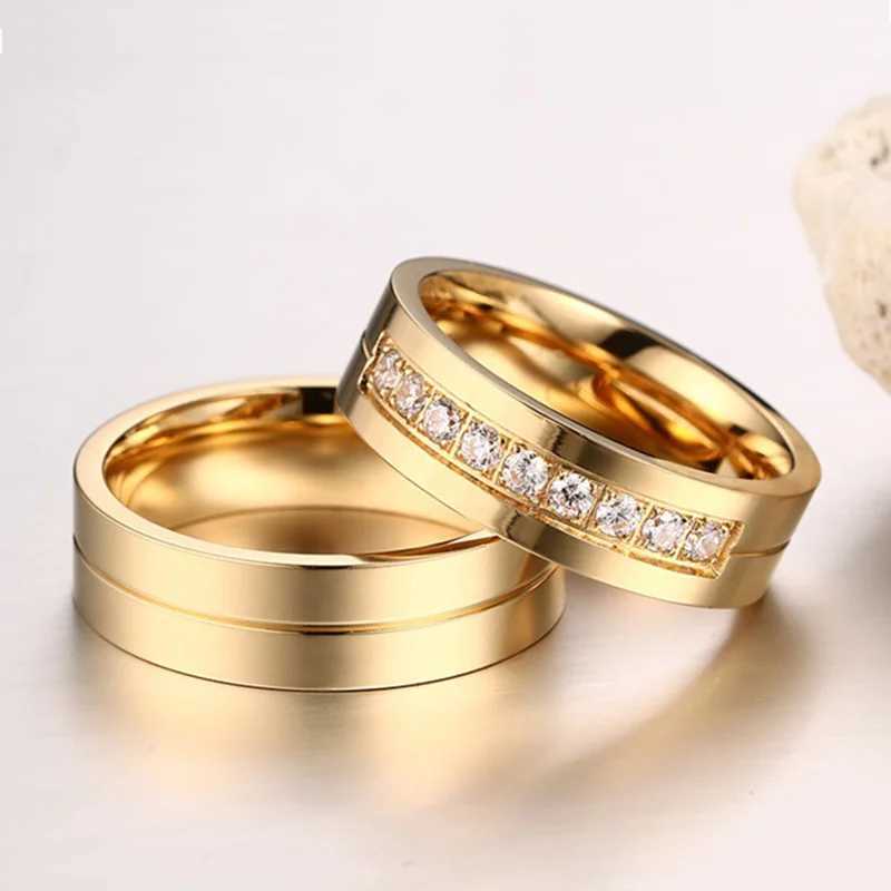 Mole high-quality gold 316L stainless steel wedding ring mens white cubic zirconia jewelry gift wholesale W241205