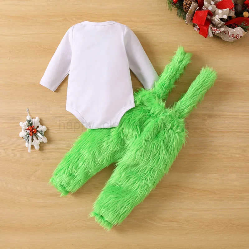 Christmas Newborn Baby Girl Boy Jumpsuit Pant Sets Letter Long Sleeve Bodysuit and Plush Suspender Pants Baby Items ClothingXJ241205