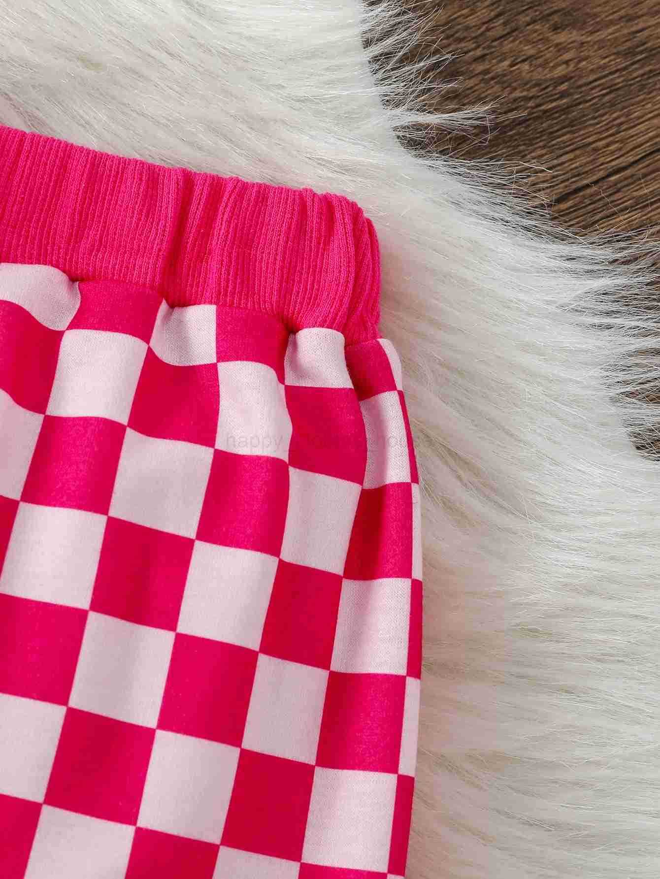 2Pcs Baby Girls Pink Long Sleeve Plaid Sweatshirt +Pants For Fall/Winter Casual Clothing SetXJ241205