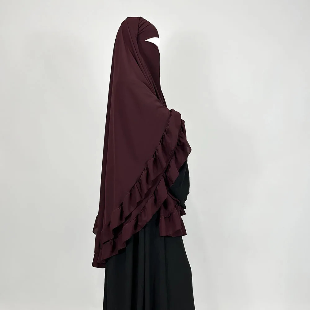 double-layer pleated chiffon Khimar with Niqab string high quality lightweight breathable wholesale Muslim prayer veil headscarf 241216