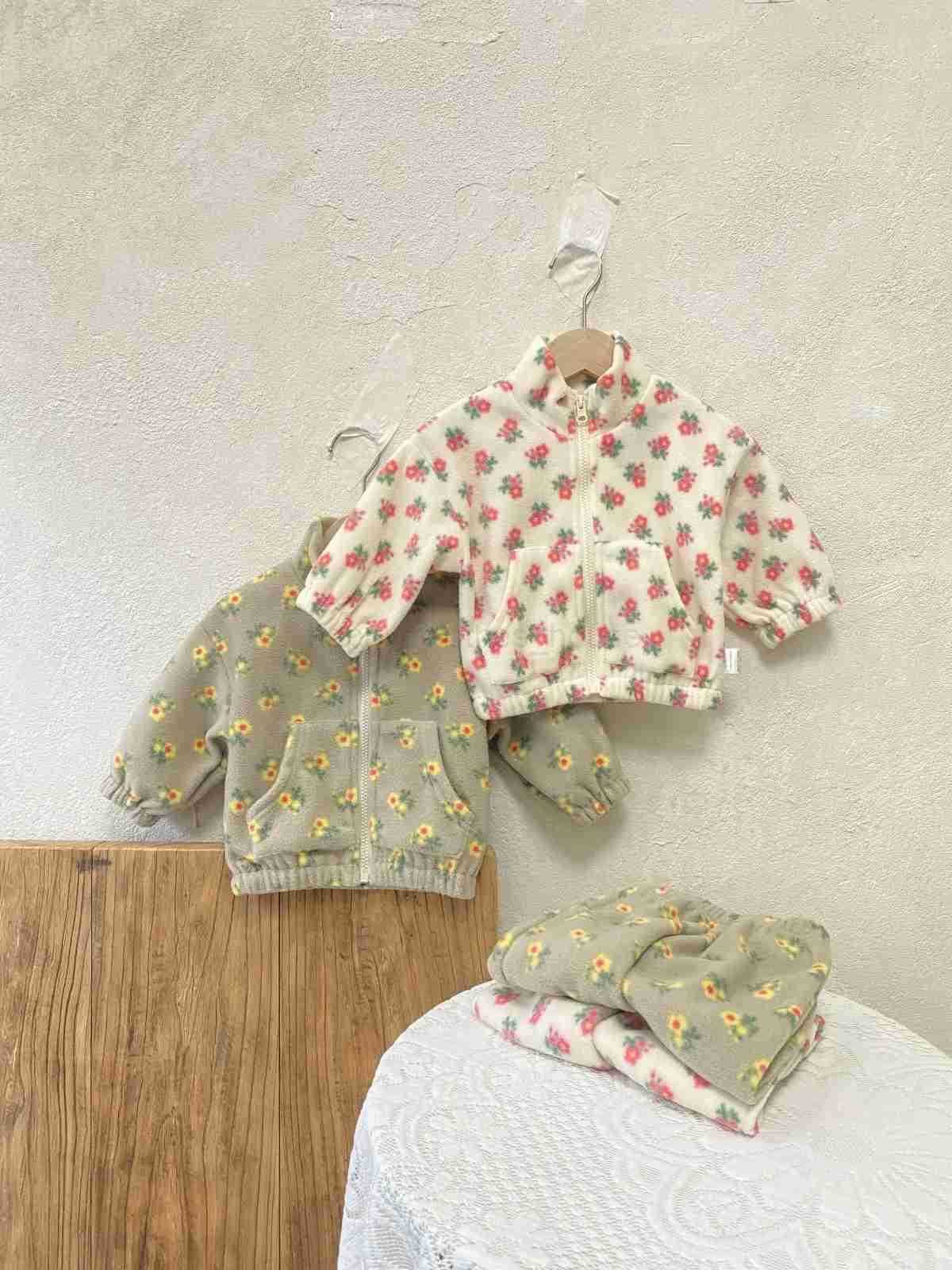 MiniAinis Autumn Winter Baby Zip Jacket Coat + Thickening Pants 2 Pieces Suit Girls Double Sided Velvet Thickening Clothing SetXJ241205