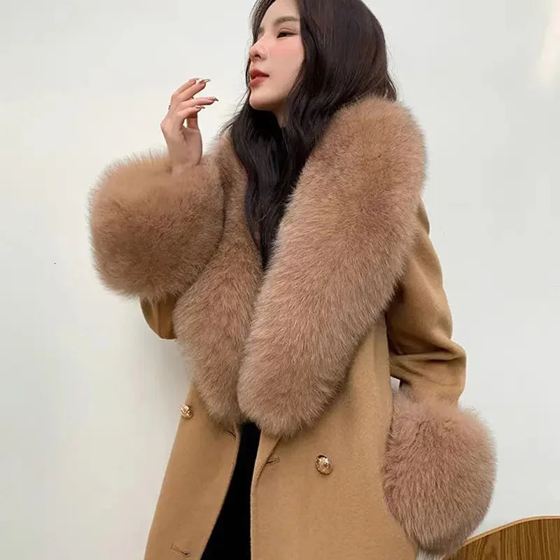2024 Real Fox Fur Collar Winter Womens Fur Scarf Natural Fur Collar and Cuff Set Neck Warmth Fox Fur Coat Scarf 241205
