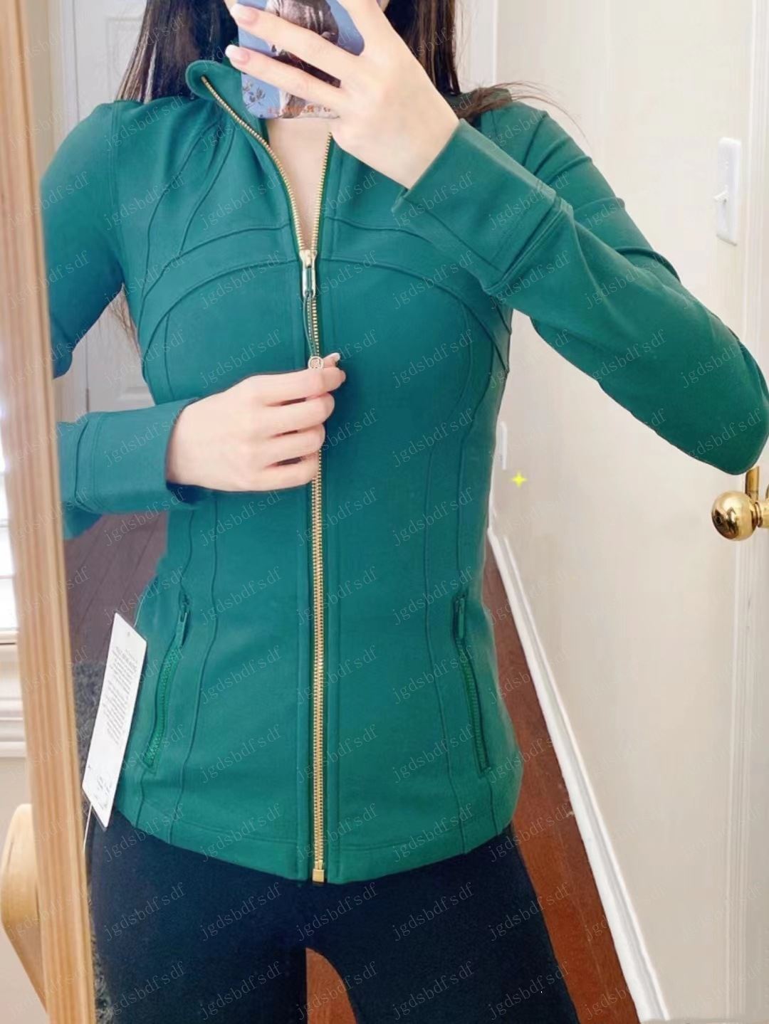 Yoga Outfit Yoga Jacket With Gold Zipper Women Workout Sport Coat Fitness Gym Long Sleeve Tops Breathable Quick Dry Activewear Solid Sweatshirt Joggin