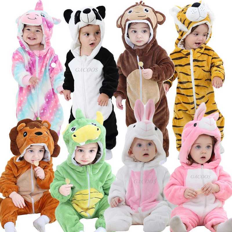 Pajamas Kids Onesie Pajamas Animal Panda Tiger Ropa Bebe Baby Rompers Winter Kigurumi Cow Costume for Girl Boy Overalls Jumpsuit H241205