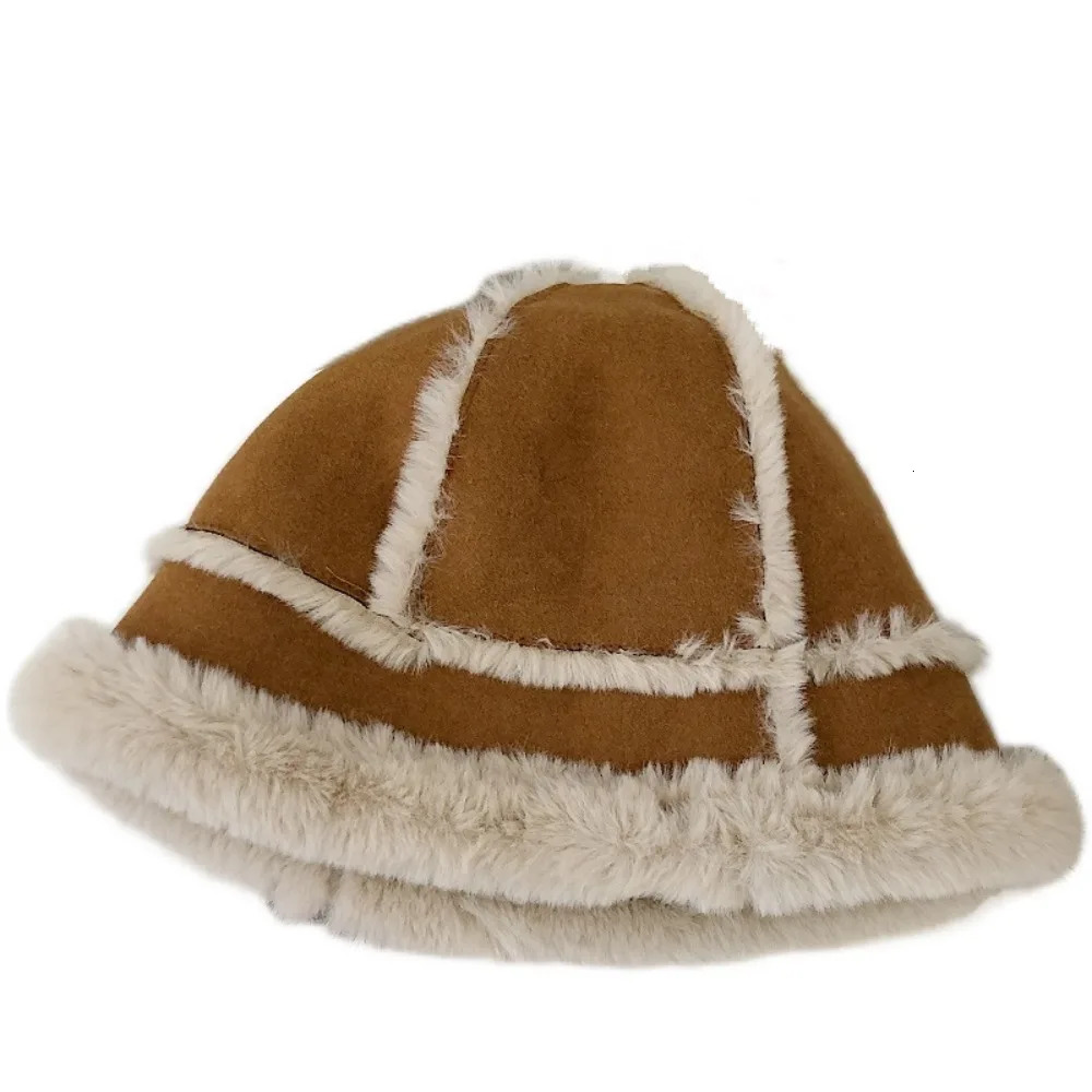 Plush double-sided fishermans hat warm cotton thick winter earmuffs octagonal hat with shoulder straps 241205
