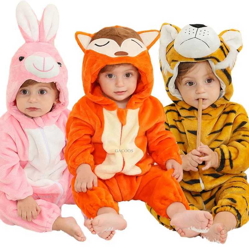 Pajamas Halloween Dinosaur Baby Romper Winter Flannel Toddler Infant Clothes Hooded Overalls Bodysuit Jumpsuit Kigurumi Costume For Kids H241205