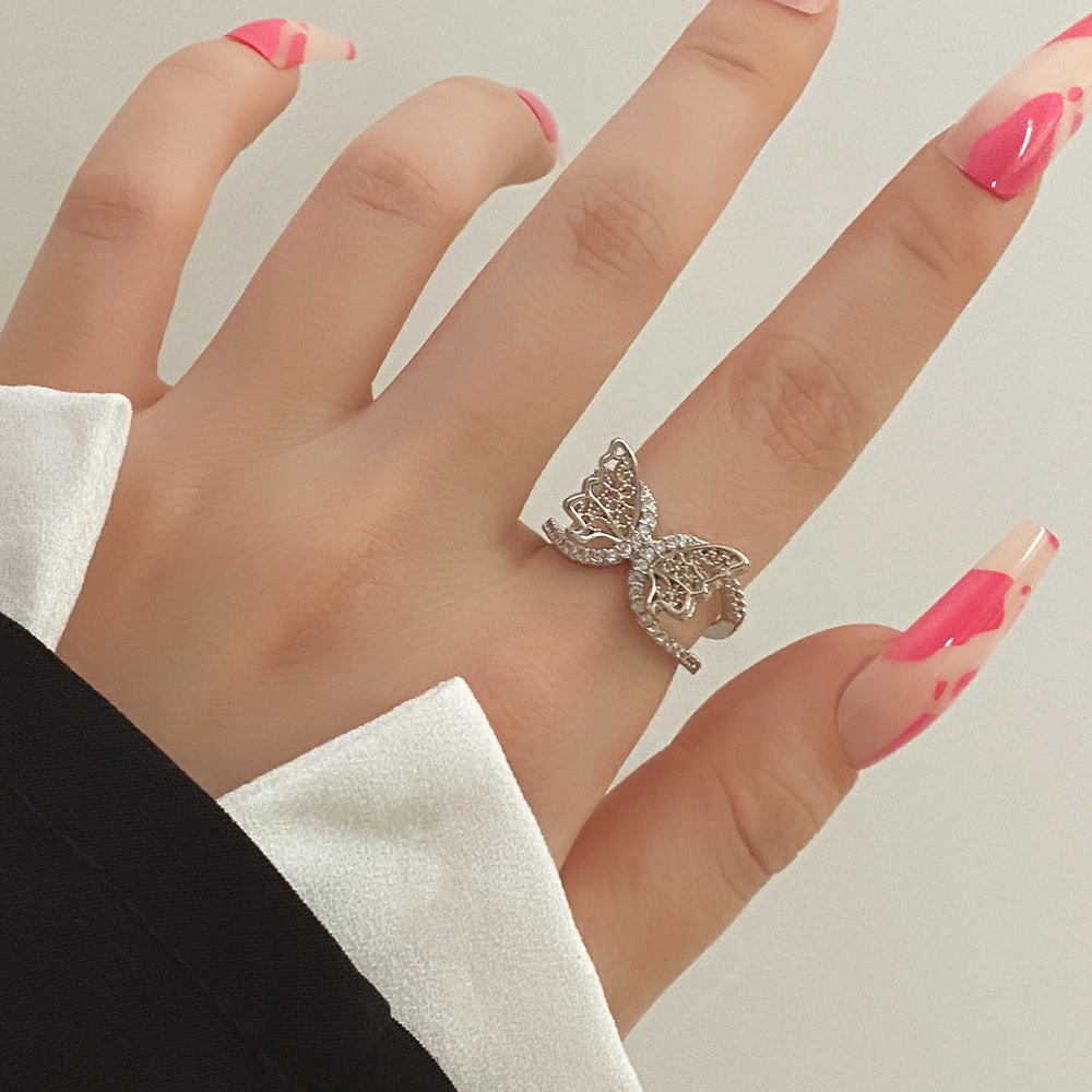 Creative super daffodil rhinestone full butterfly ring opening adjustable retro simple finger ring female