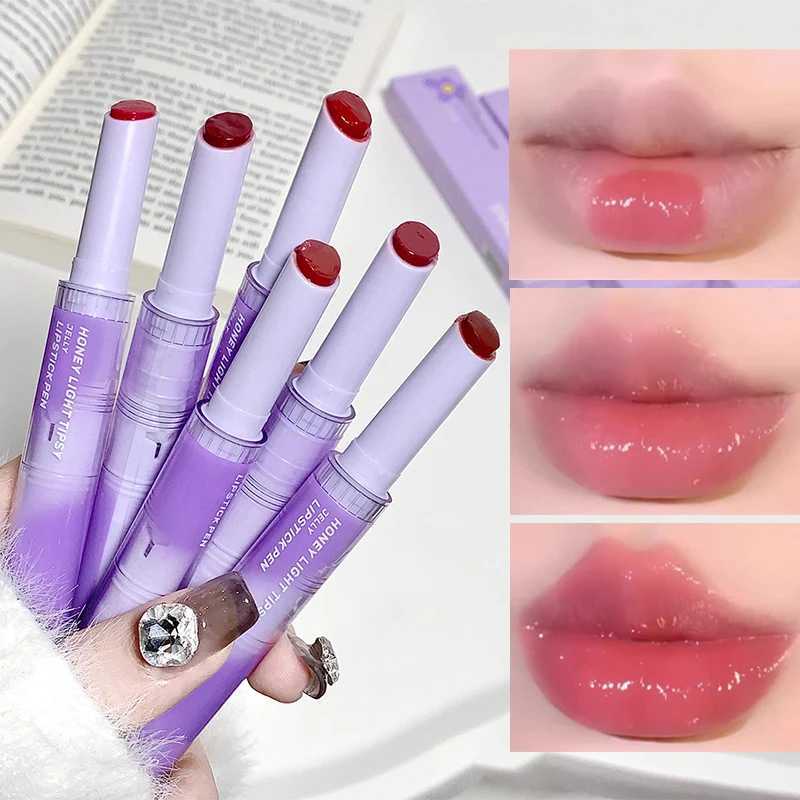 Jelly Lipstick Pencil Mirror Water Solid Lip Glaze Punk Red Brown Lipgloss Moisturising Lipstick Waterproof Non-stick Cup KoreanXJ241205