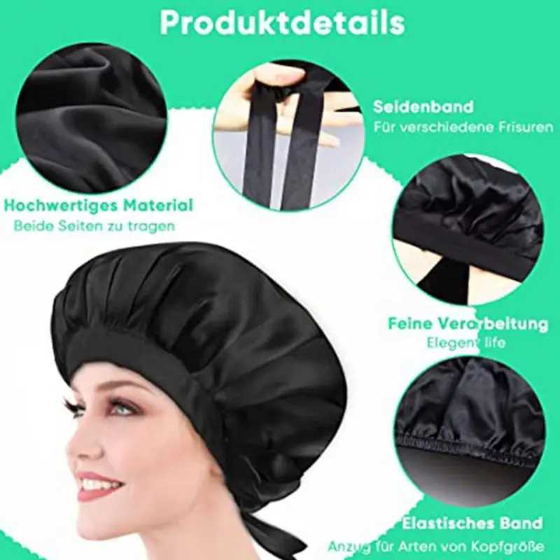 Black Silk Hair Wr Hair Sleep Cover Night Sleep Bonnets With Tie Bands For Women Curly Hair Long Hair Long Curly HairXJ241205
