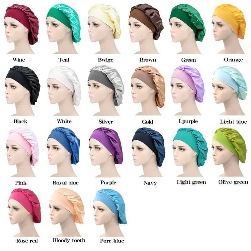 Satin Elastic Head Cover for Women Night Sleep Hair Cs Silky Bonnet Hair Styling Accories Curly Springy HairXJ241205