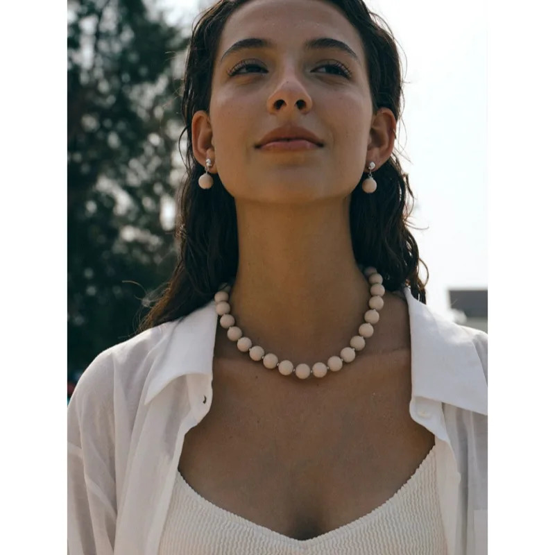 Summer niche personality natural whitening stone bead female European and American minimalism suffocating earrings 241205