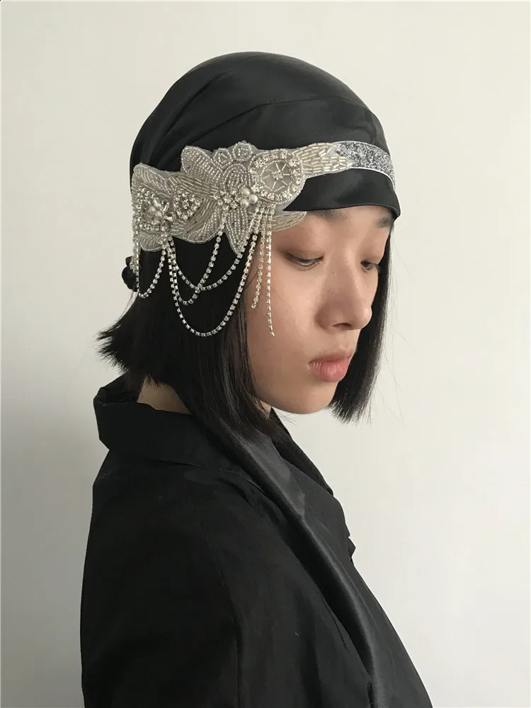 1920s Silver Beaded Headpiece Headband Great Gatsby Headdress Vintage Woman Unisex Halloween party wear decor Hair Accessories 241122
