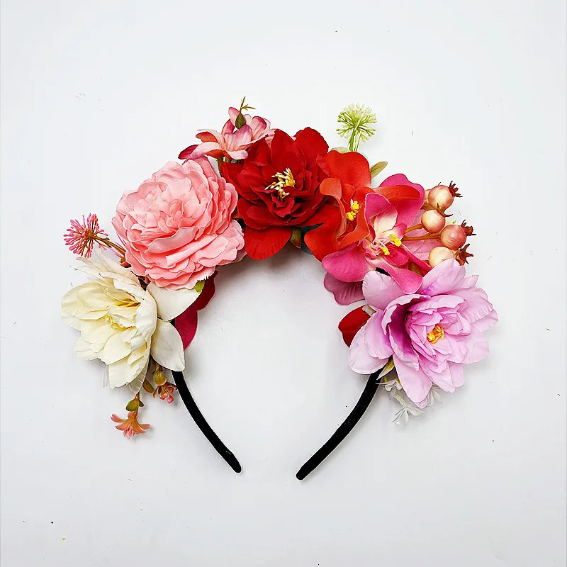 Artificial Fabric Flower Headband For Women Bridal Wedding Simulation Rose Crown Party Mexican Headdress Carnival Decoration 241122