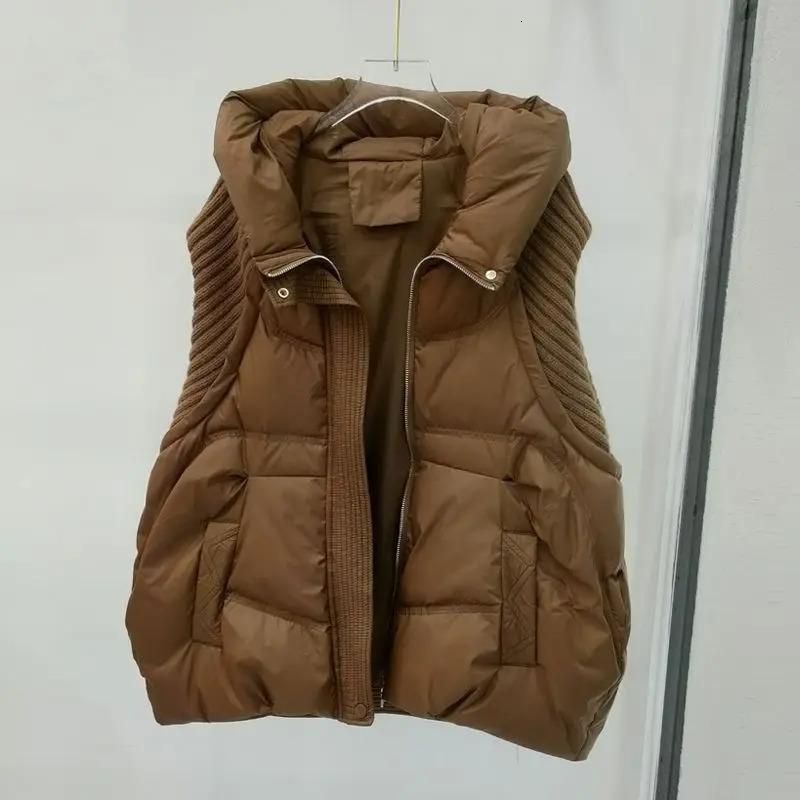 Autumn Winter Knitted Splicing Cotton Vest Jackets Women Loose Sleeveless Waistcoat Vest Coat Female Casual Ladies Tops 241205