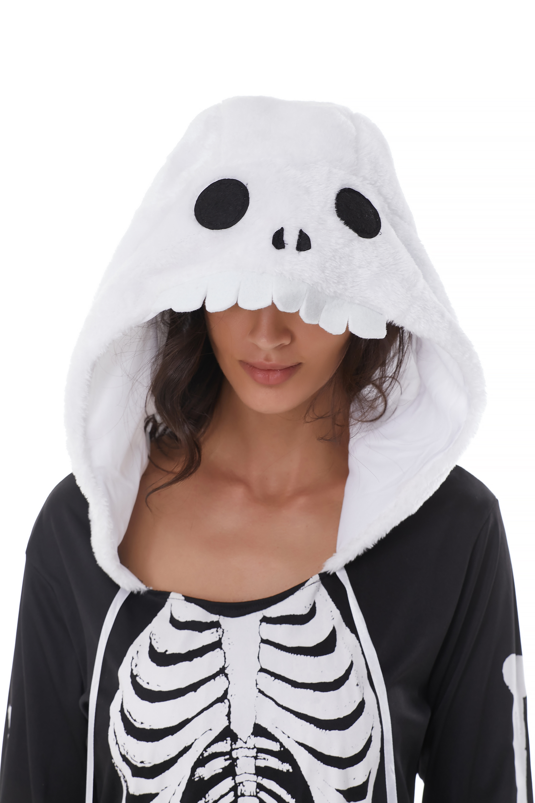 Elegant Adult Female Dress with Unique Bone Design - Black/White Stripes (Model Y18415)