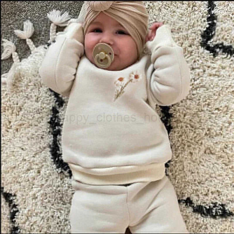 2Pcs Winter Baby Girl Boy Clothes Set Embroidery Thicken Fleece Sweatshirt+Pants Girl Warm Tracksuit Toddler Girl Clothes OutfitXJ241205