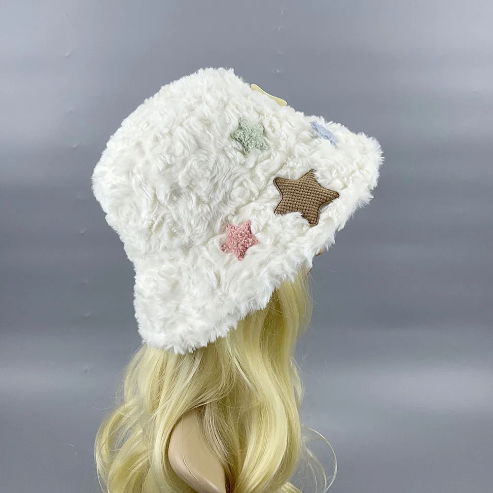 Winter Warm and Cute Celebrity Fisherman White Hat Womens Thick Hat Fashionable Sales Treasure Head Wool Rabbit Fur Hat 241205