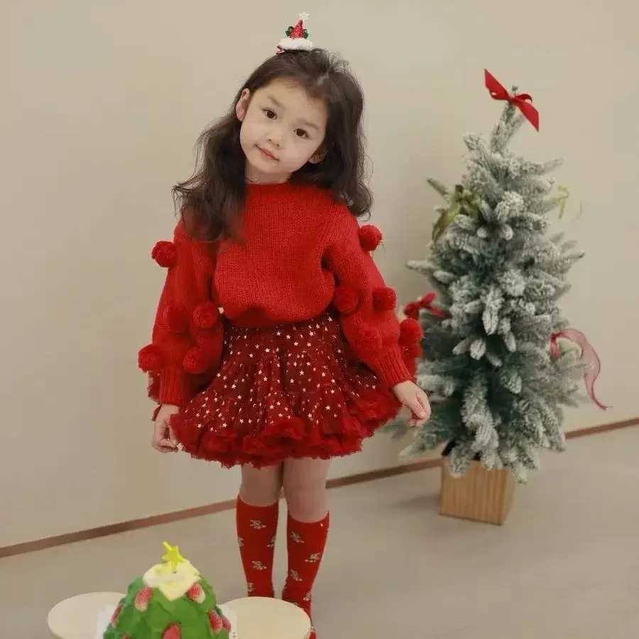 New autumn and winter clothing 2024 Korean girl Christmas red sweater Versatile cute childrens clothing W241205