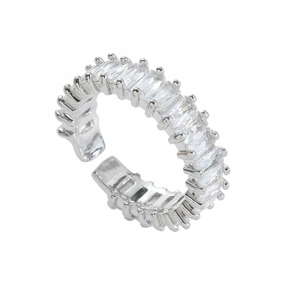 Luxury open adjustable ring suitable for womens fashion gold rectangular shiny cubic zirconia ring party jewelry W241205