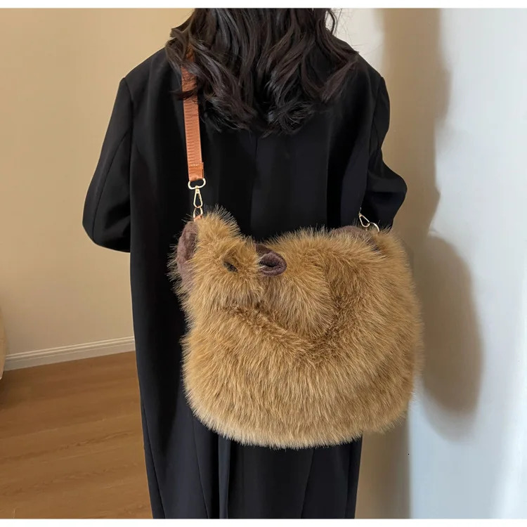 Winter Cute Plush Handbag Cross Body Bag Womens Shoulder Bag 2024 Womens High Capacity Soft Fur Handbag 241205