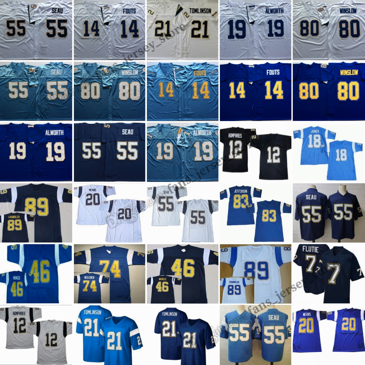 Vintage Football Jerseys Junior Seau 14 Dan Fouts 55 Junior Seau 19 Lance Alworth 80 Kellen Winslow 75TH PATCH Mens