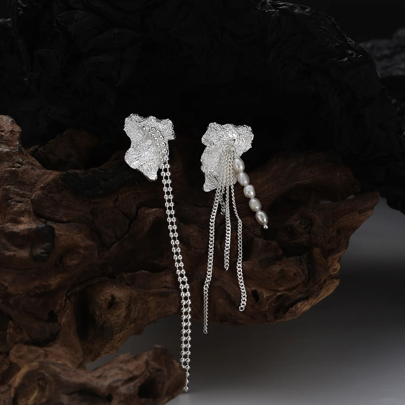 Asymmetric long earrings 925 silver tin foil tassel shaped pearl earrings for womens fashion jewelry tassel pendant earrings 241205